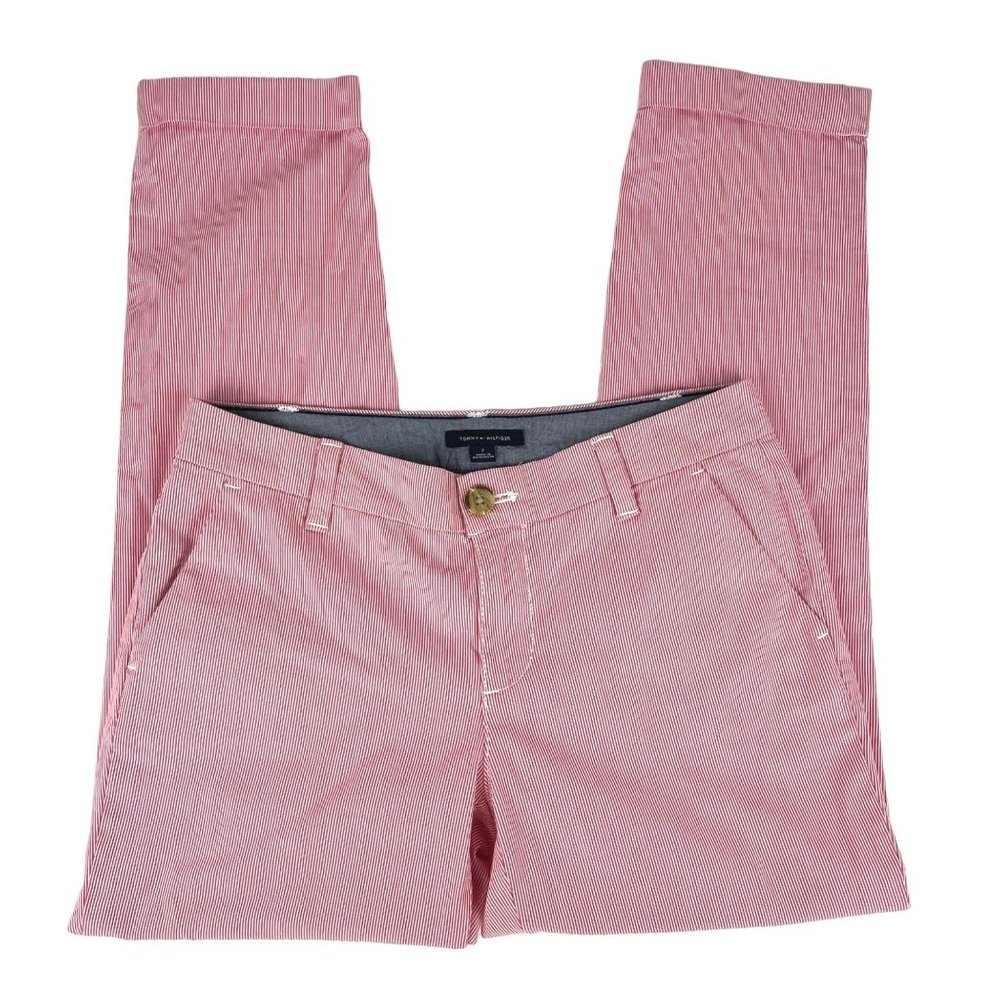 Tommy Hilfiger Women's Seersucker Cuffed Crop Pants Pink Size 2